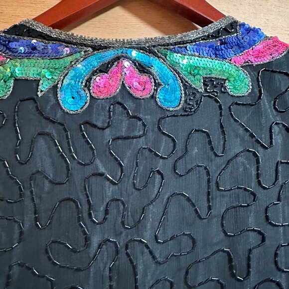 Vintage Silky Nites Silk & Beaded Evening Jacket XL PTP up to 24" EUC - Picture 14 of 16